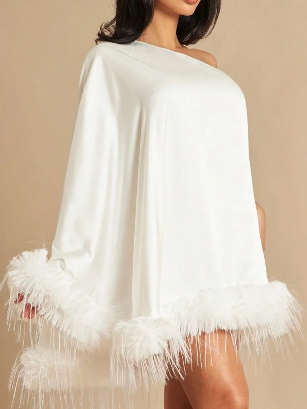 White Casual Women's One-Shoulder A-Line Satin Mini Dress